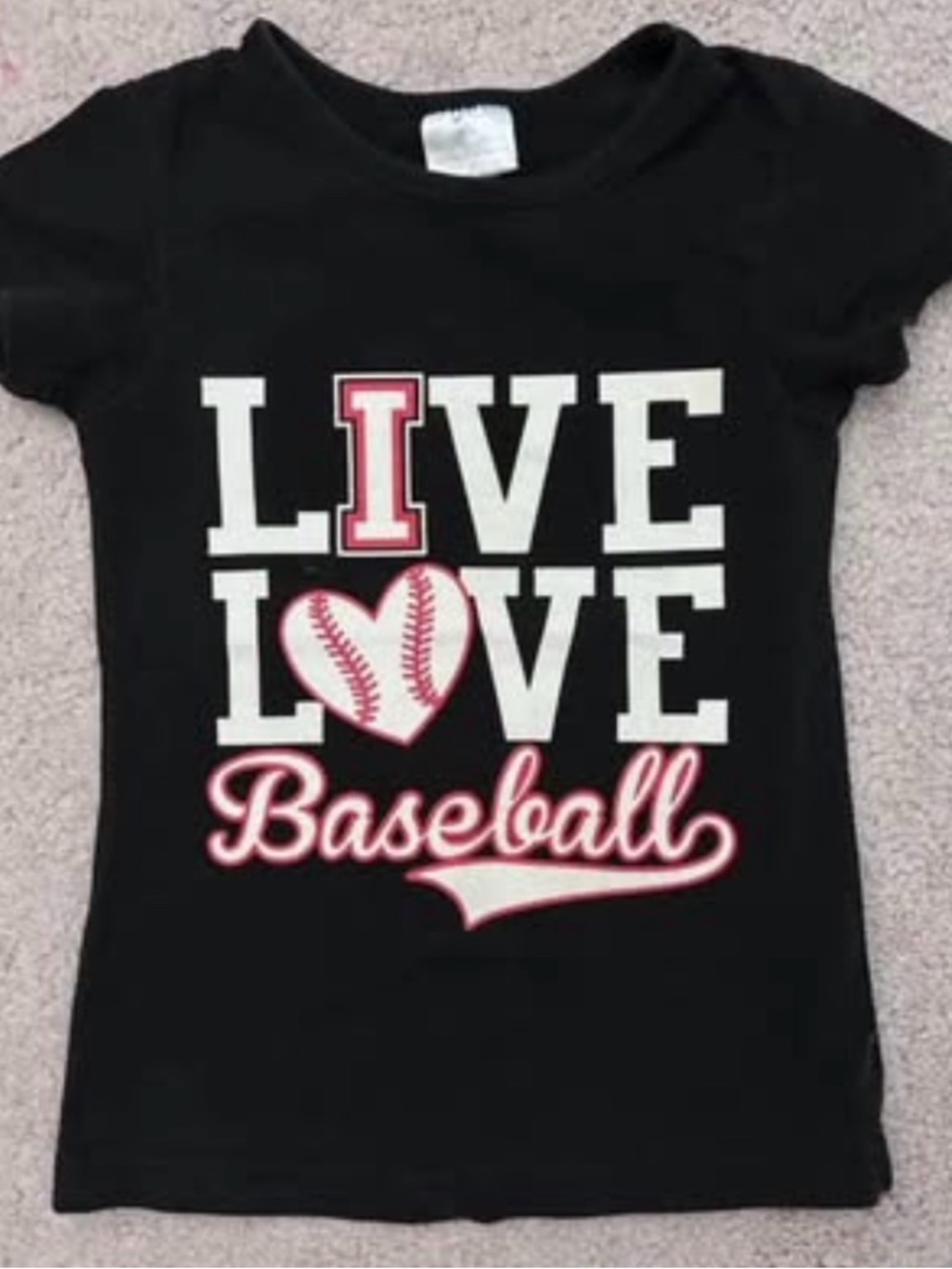 Girls' Black "Live Love Baseball" Graphic Tee